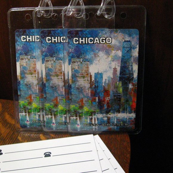 Delta Air Lines Chicago Vintage Playing Card Luggage Tags (3) - Picture 3 of 4
